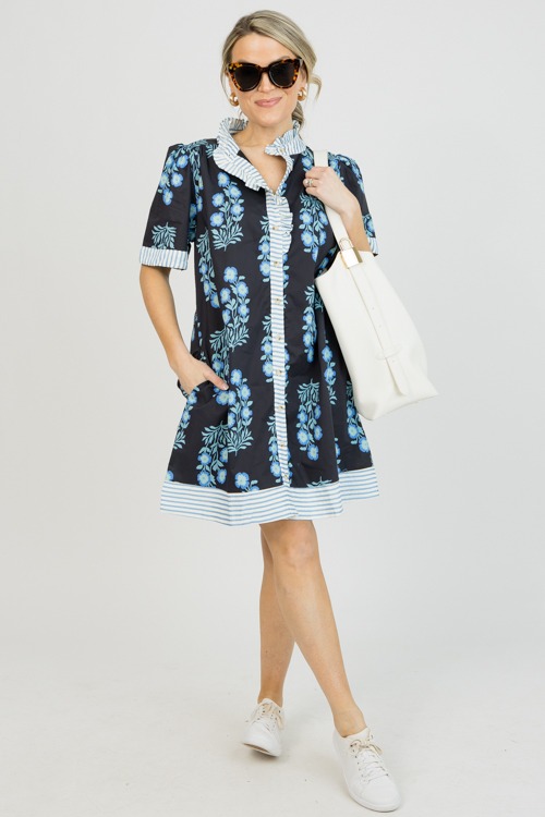 Floral Stripe Trim Dress, Black - 0120-53.jpg