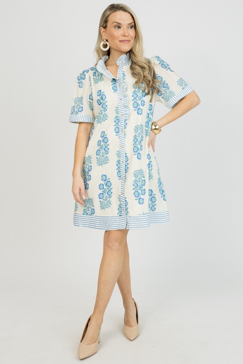 Floral Stripe Trim Dress, Cream - 0120-55h.jpg