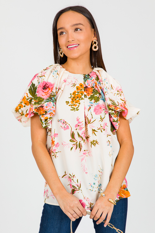 Allison Floral Top, Pink Combo - New Arrivals - The Blue Door Boutique