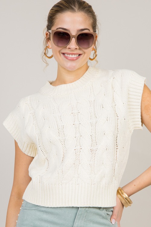 Lena Cable Sweater, Ivory