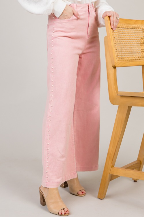 Pearl Trim Jeans, Pink