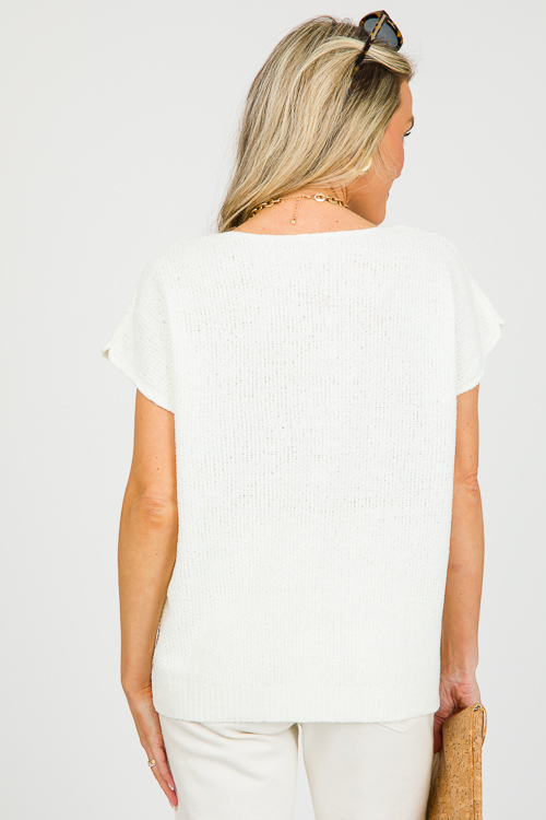 Textured SS Sweater, Ivory