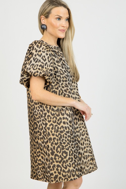 Puff Sleeve Leopard Dress, Brown - 0122-21h.jpg