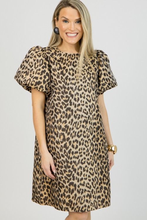 Puff Sleeve Leopard Dress, Brown - 0122-24.jpg