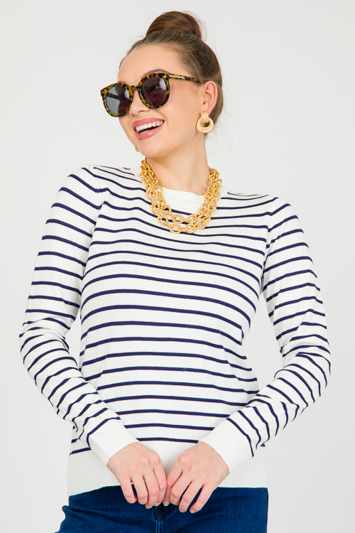 Landon Stripe Sweater, Ivory/Navy