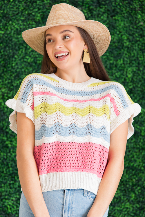 Stripe Crochet Sweater, Pink Multi