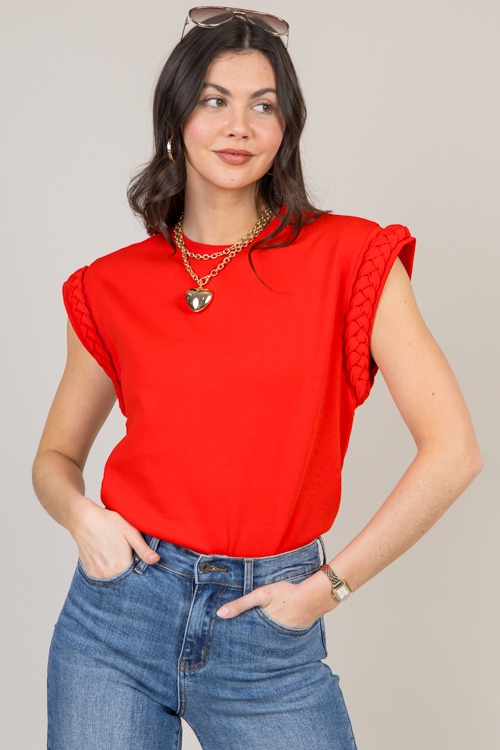 Braided Trim Tee, Red