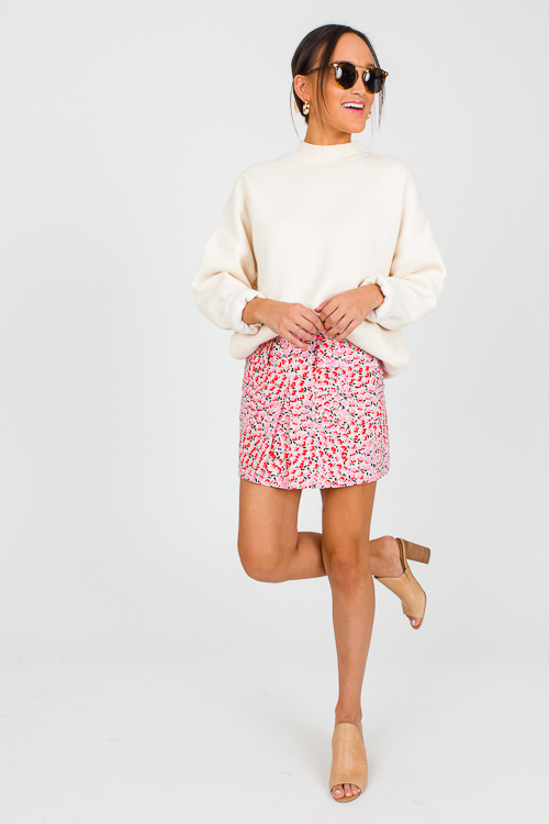 Floral Pleat Front Skirt, Pink