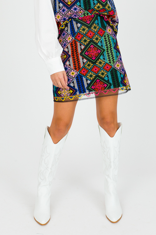 Serena Embroidery Skirt, Black Multi