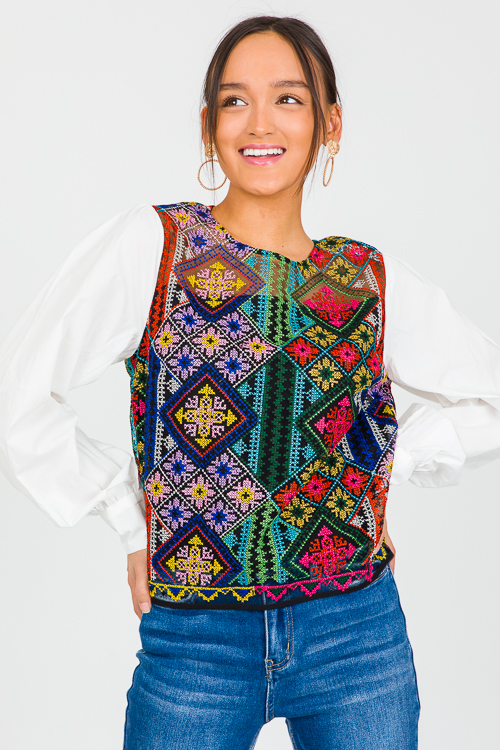 Serena Embroidery Top, Black Multi