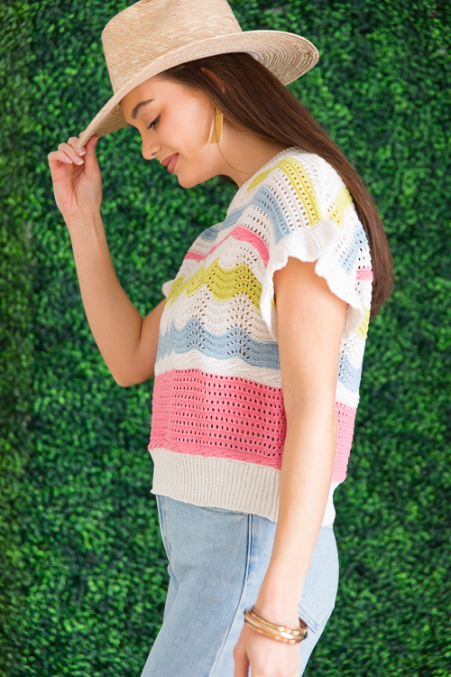 Stripe Crochet Sweater, Pink Multi
