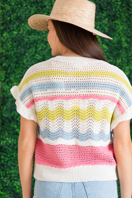 Stripe Crochet Sweater, Pink Multi