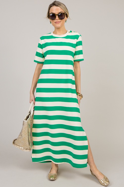 Button Detail Stripe Maxi, Green