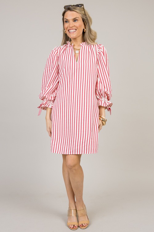 Striped Bow Sleeve Dress, Red - 0123-58.jpg