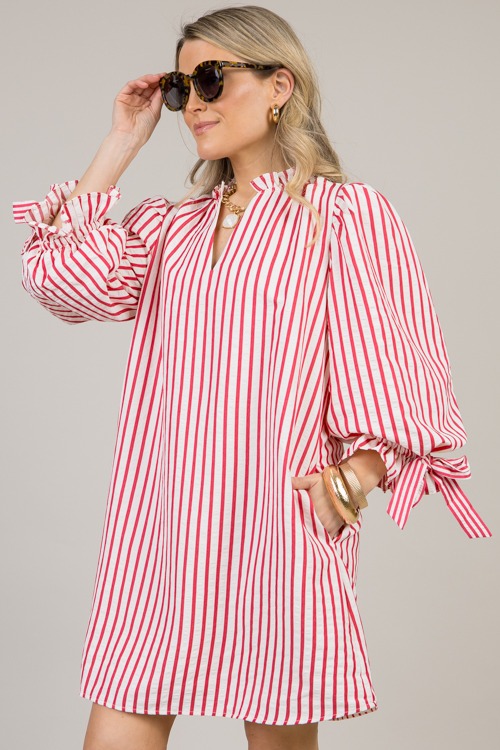 Striped Bow Sleeve Dress, Red - 0123-61.jpg