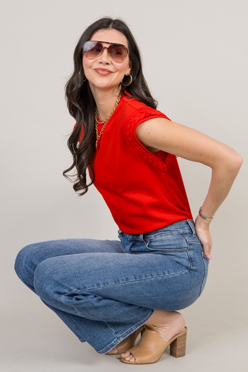 Braided Trim Tee, Red