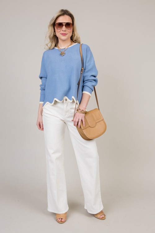 Stripe Trim Sweater, Misty Blue