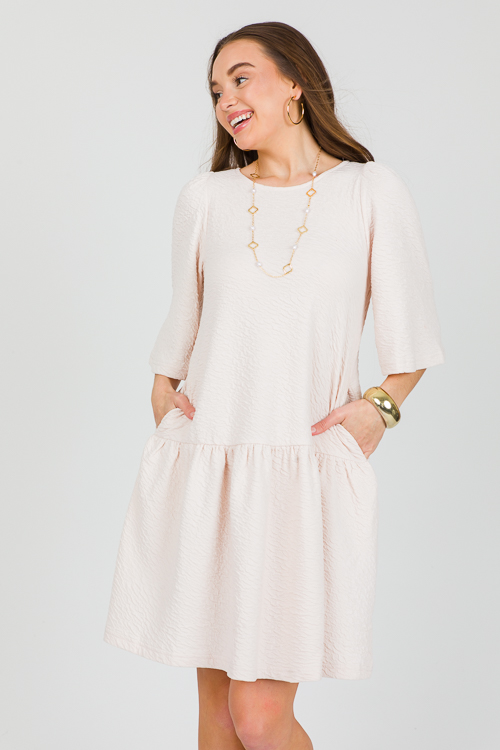 Crinkle Texture Dress, Cream