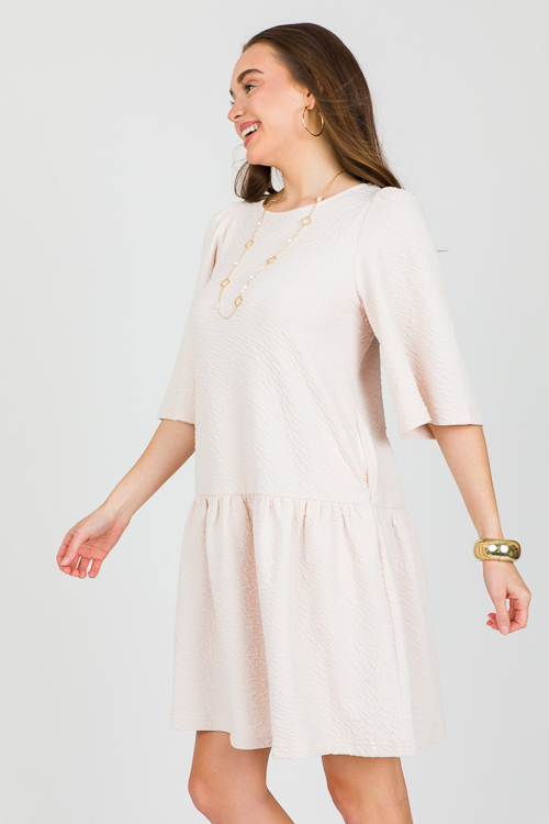 Crinkle Texture Dress, Cream