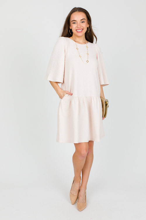 Crinkle Texture Dress, Cream