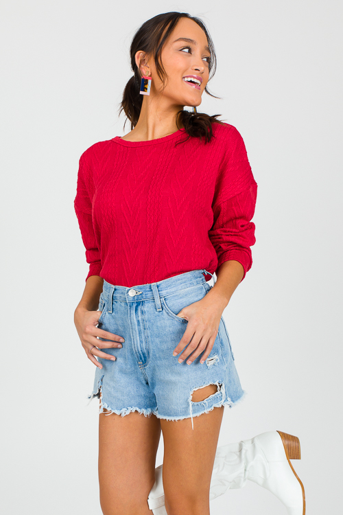 Textured Lanes Top, Red