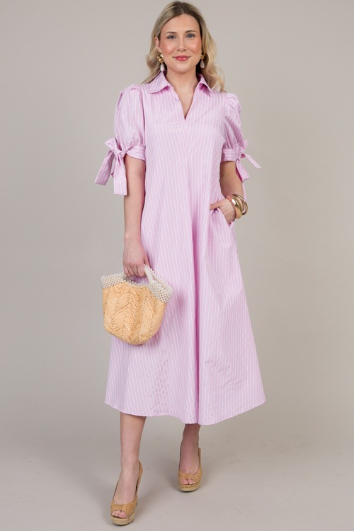 Bow Sleeve Pinstripe Maxi, Pink