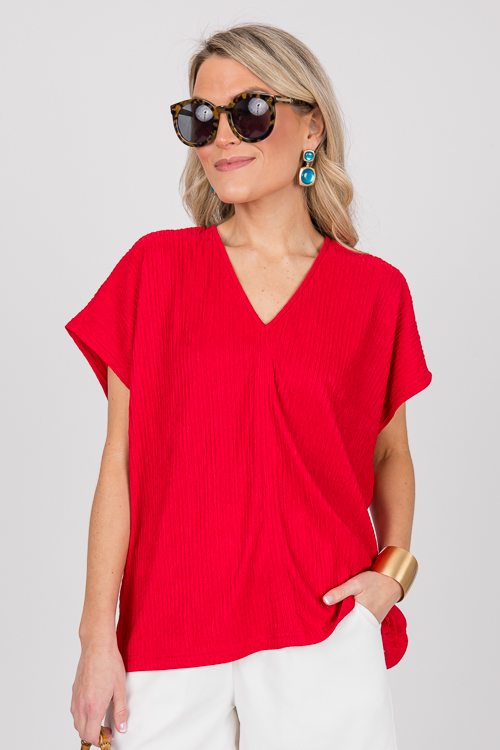 Crinkle Stretch Top, Red