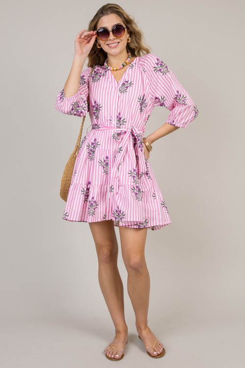 Block Print Stripe Dress, Pink