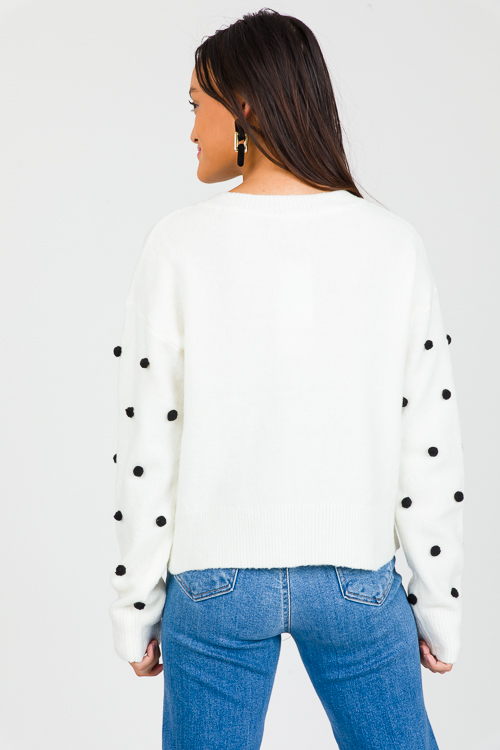 Pom Pom Button Sweater, White