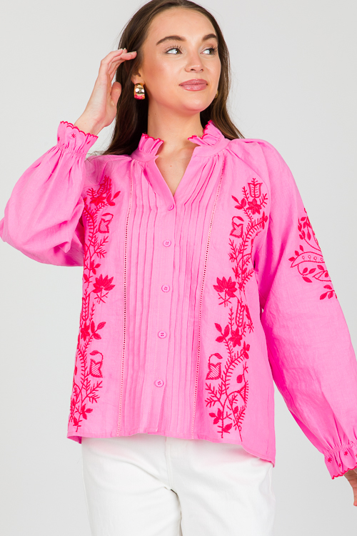 Bonita Embroidery Top, Hot Pink