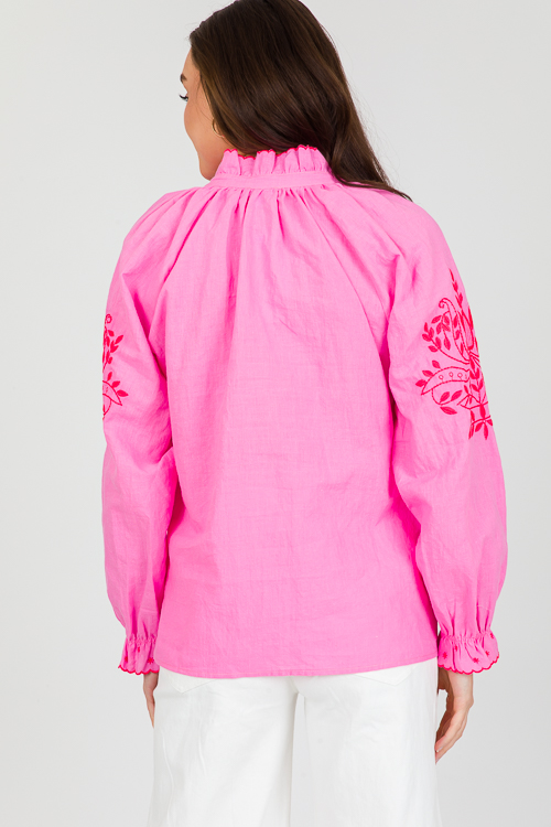 Bonita Embroidery Top, Hot Pink