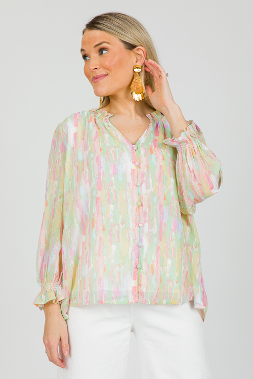 Pastel Button Blouse, Pink Multi