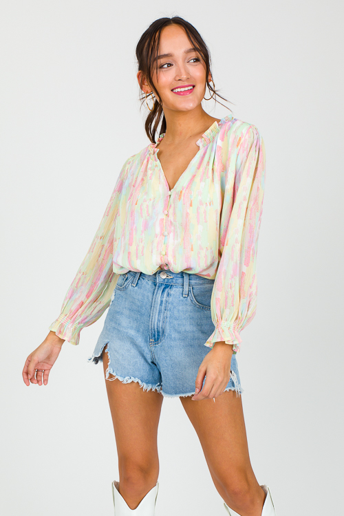 Pastel Button Blouse, Pink Multi