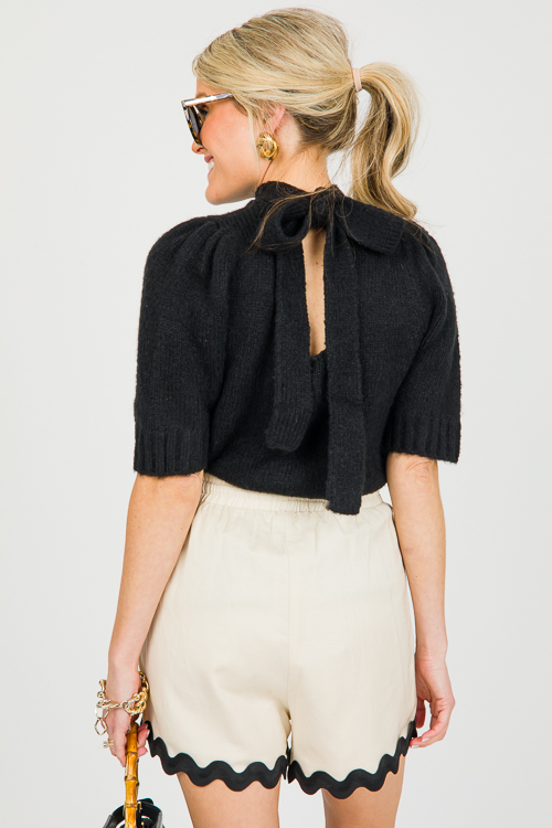 Tie Back SS Sweater, Black