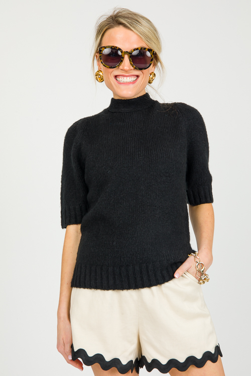 Tie Back SS Sweater, Black