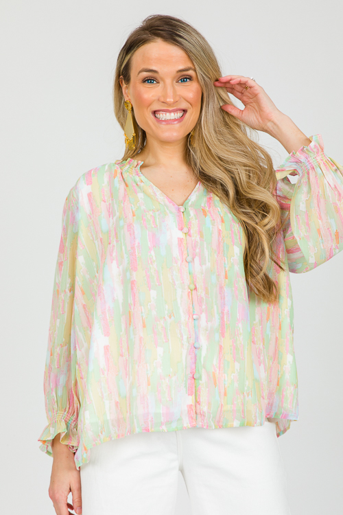 Pastel Button Blouse, Pink Multi