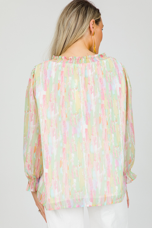 Pastel Button Blouse, Pink Multi