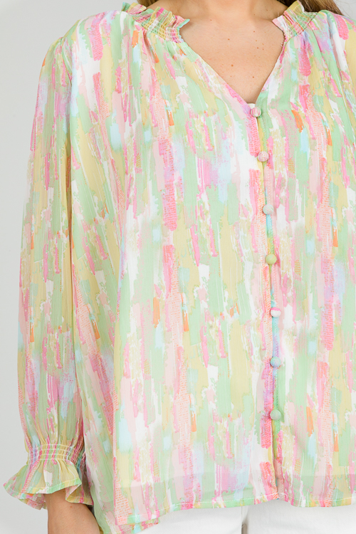 Pastel Button Blouse, Pink Multi