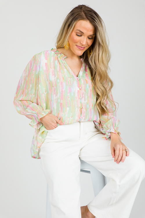 Pastel Button Blouse, Pink Multi