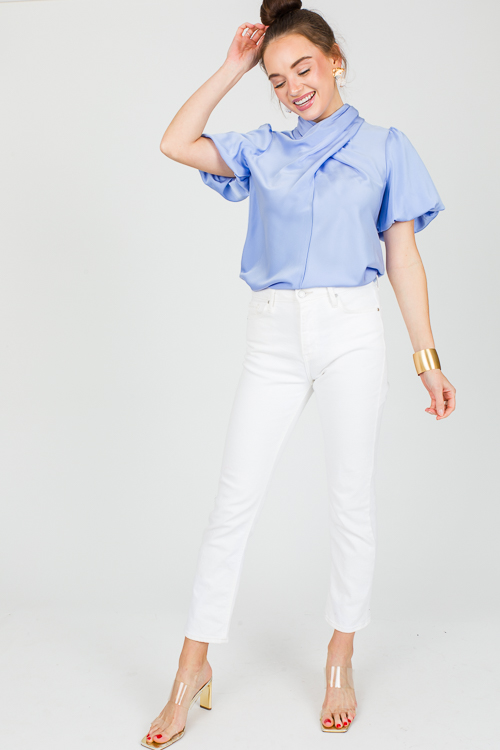 Crossover Satin Blouse, Blue