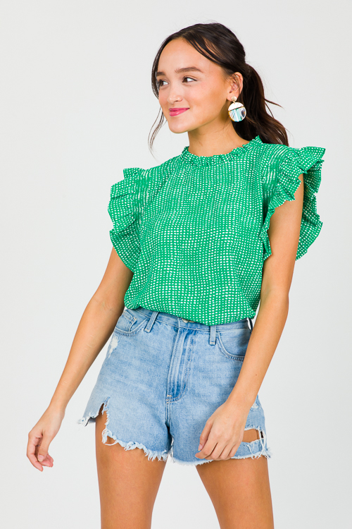 Spotty Flutter Top, Green
