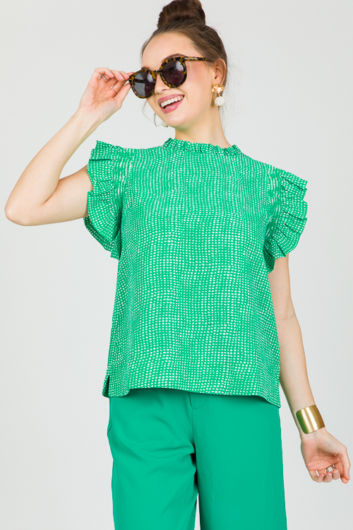 Spotty Flutter Top, Green