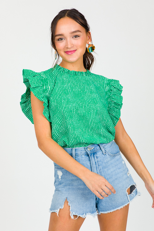 Spotty Flutter Top, Green