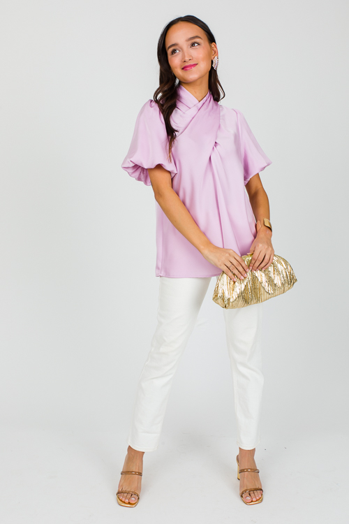 Crossover Satin Blouse, Baby Pink