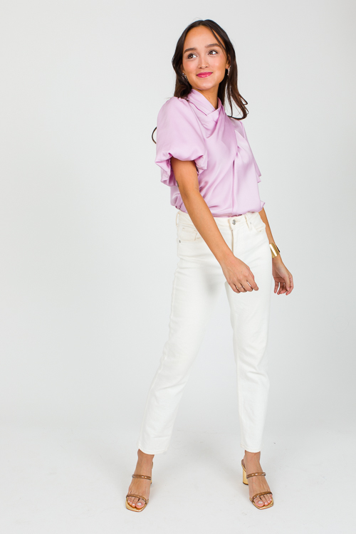 Crossover Satin Blouse, Baby Pink