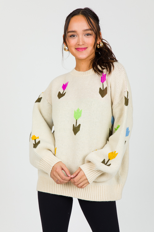 Flower Shops Sweater, Cream