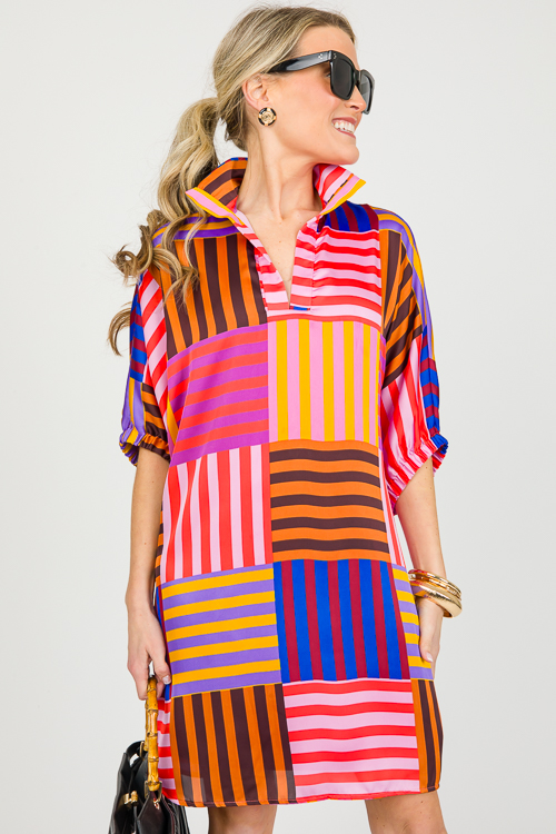 Charlotte Dress, Multi Stripe