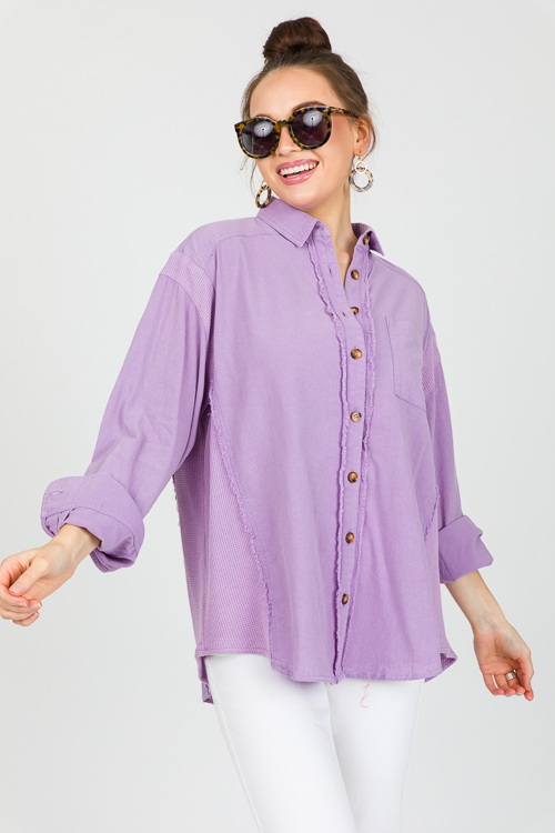 Thermal Contrast Fray Shirt, Periwinkle