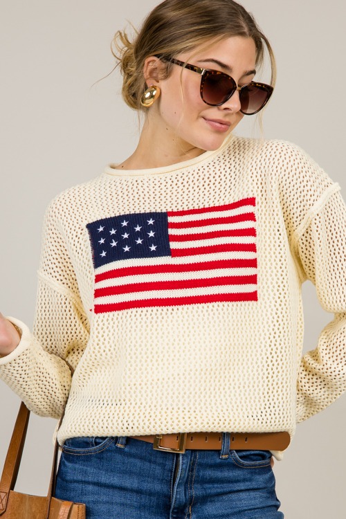 USA Flag Crochet Sweater, Natural