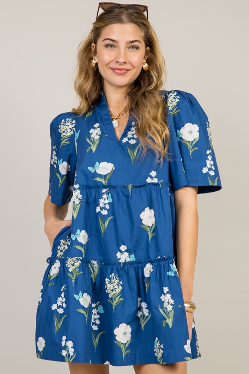 Madison Floral Dress, Blue Green